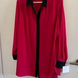 Ellen Tracy Red and Black Boxy Button Down Shirt